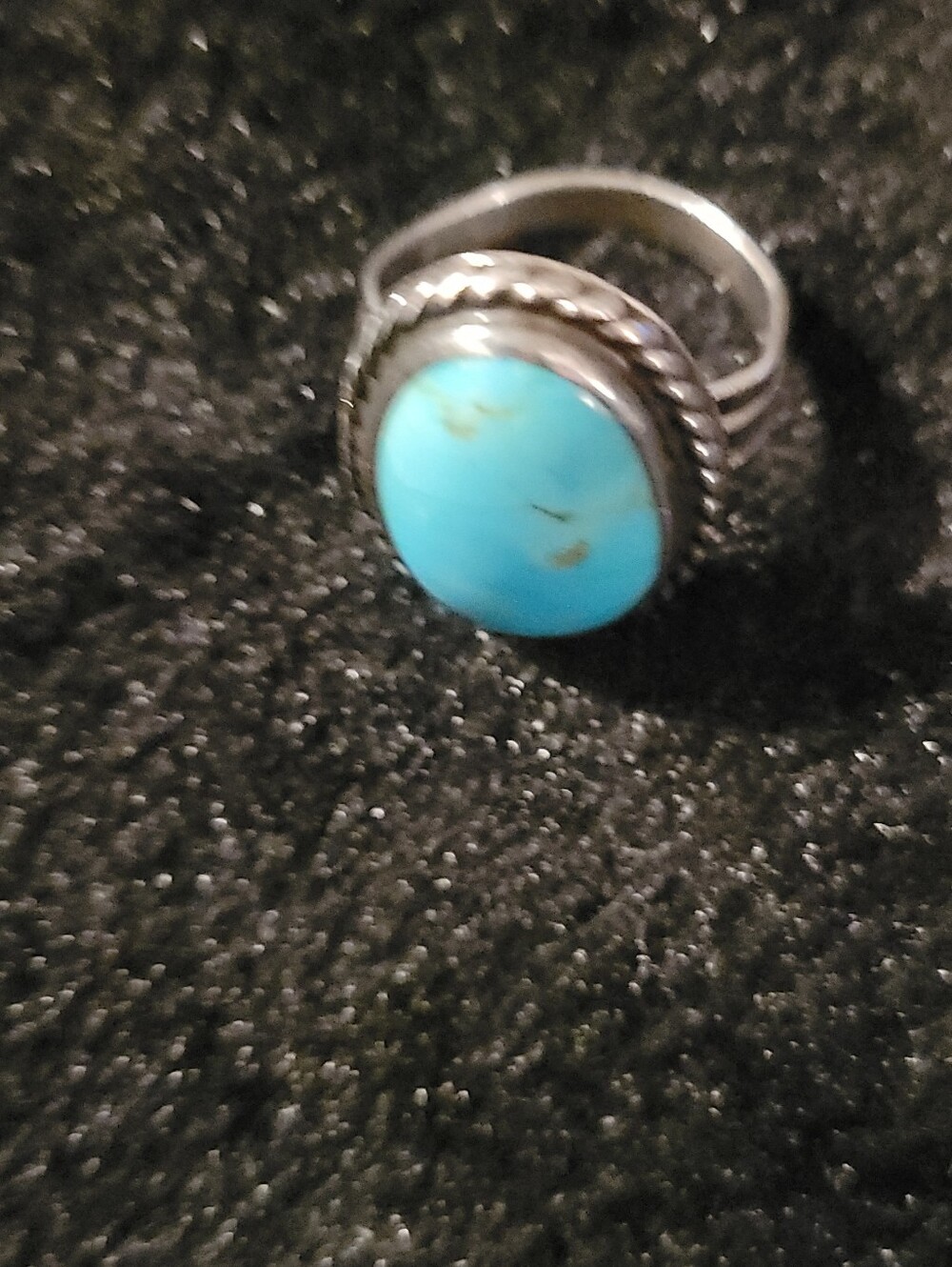 Turquoise Stone Sterling Silver Ring - Blue Turquoise Women's Ring Size 6.